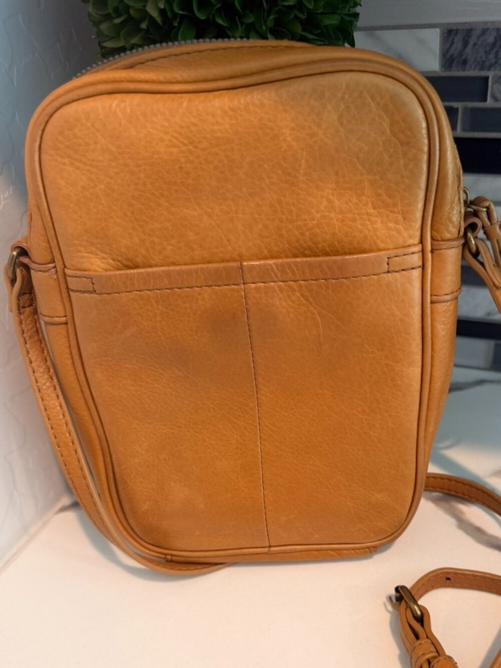 American Leather Co. Genuine Leather Crossbody Bag | Tan Camel Leather - Picture 2 of 11